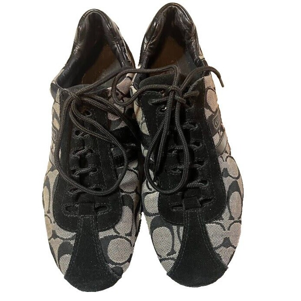 Coach Black and Tan Signature Canvas Athletic Sneakers